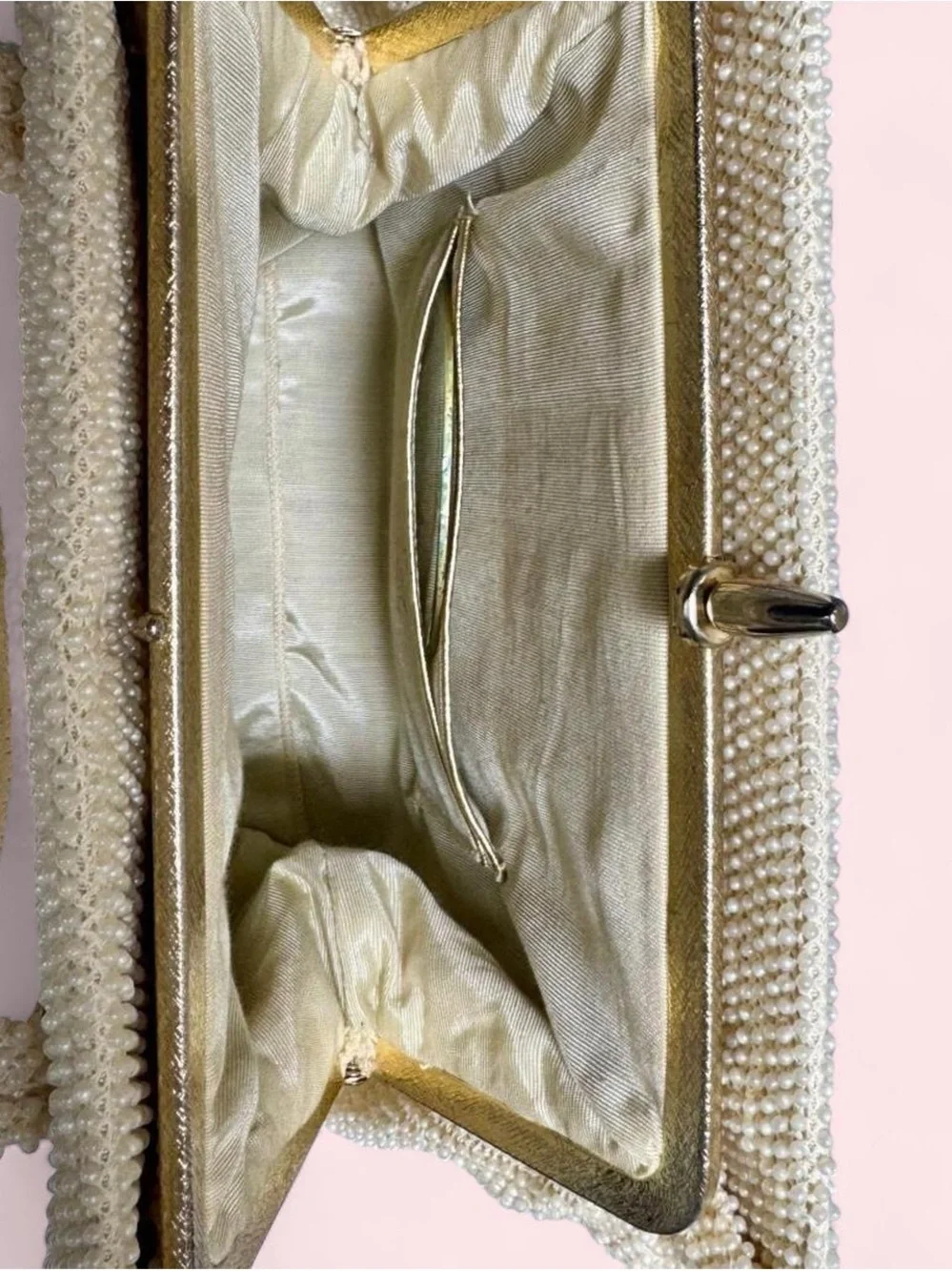 Vintage Cream Beaded Satchel with Top Handles